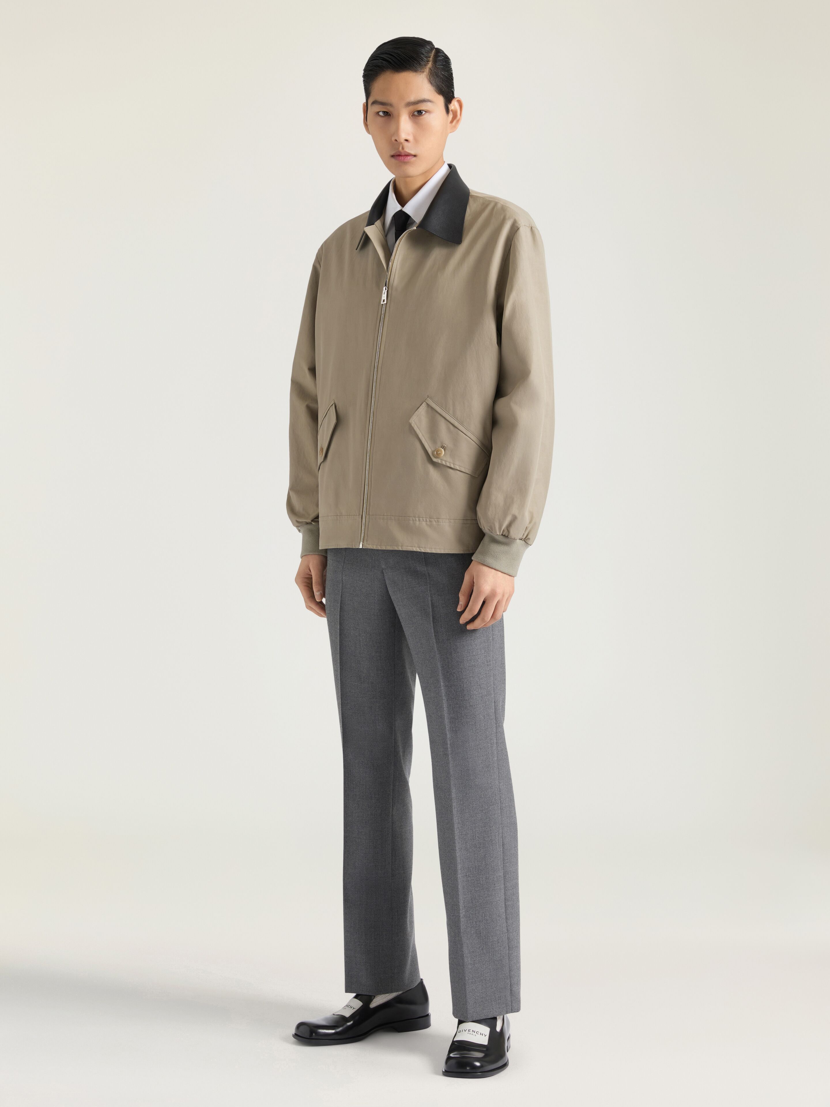 Harrington in cotton with leather details